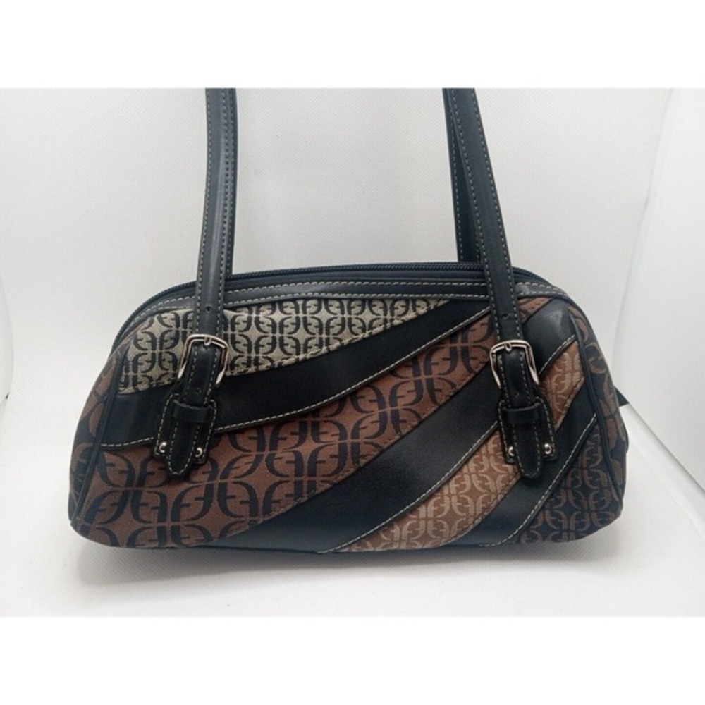 Fossil Key‎ Signature Jacquard Double Strap Black Leather Shoulder Bag